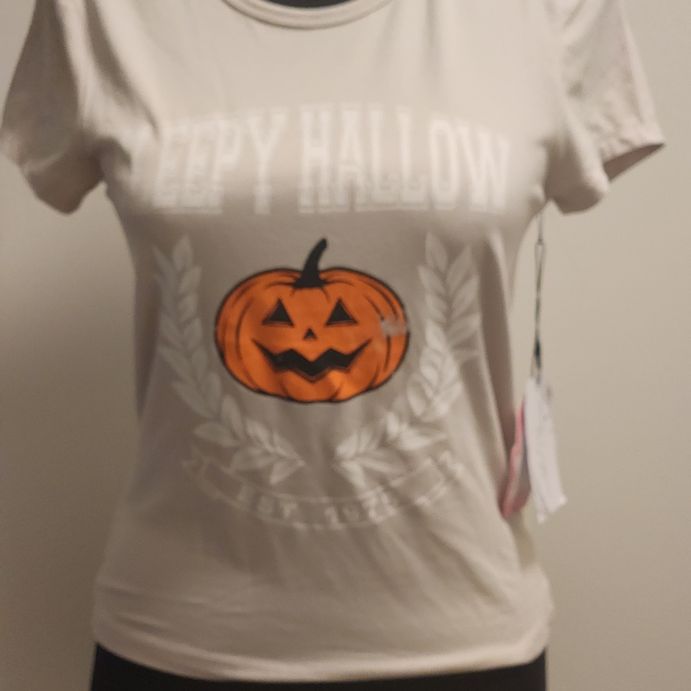 Halloween Pumpkin Graphic Tee - Cream and Orange